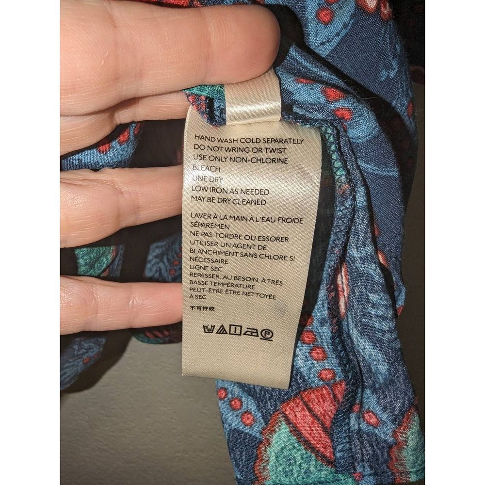 Women's Anthropologie Maeve XL Letitia Smocked Blouse Teal Poppy Babydoll Shirt - Picture 6 of 11
